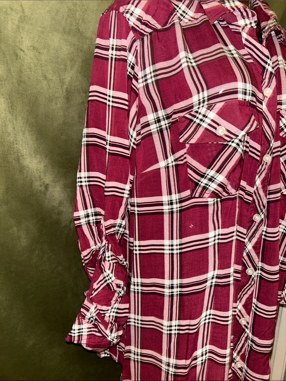 torrid Raspberry Plaid Button-Down Shirt - Picture 3 of 5